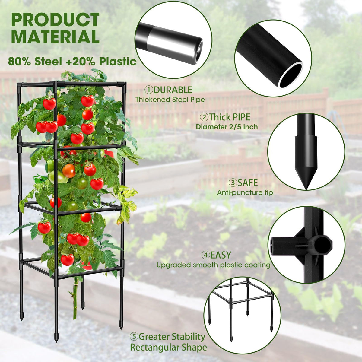 MQHUAYU adjustable height tomato cage setup grows with plants