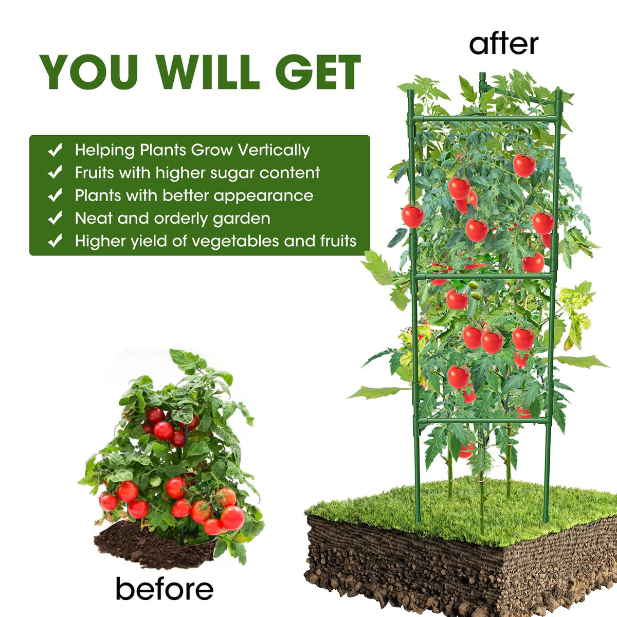 MQHUAYU cage measures 10.6 x 48 inches for reliable staking.