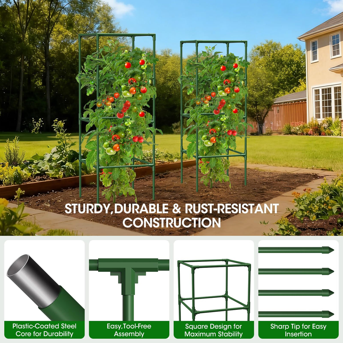 MQHUAYU tomato cage square grid with 14 inch spacing for easy pruning