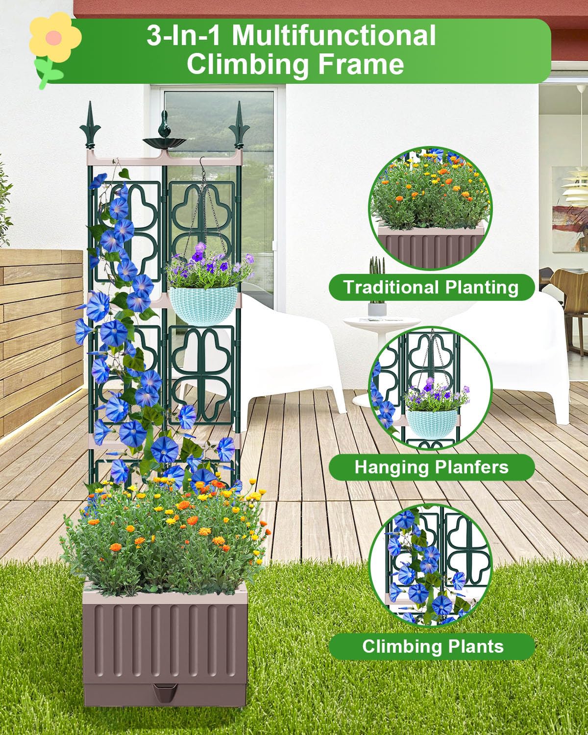 MQHUAYU trellis planter box close-up showing decorative four-leaf clover pattern.