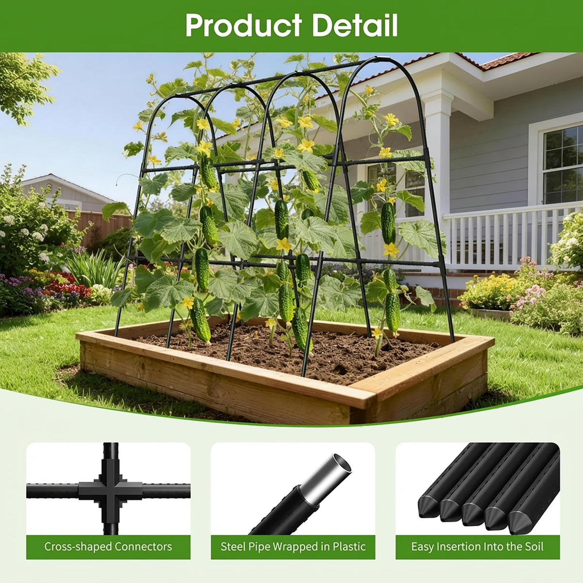 MQHUAYU U-shape garden trellis provides stable two-sided planting support.