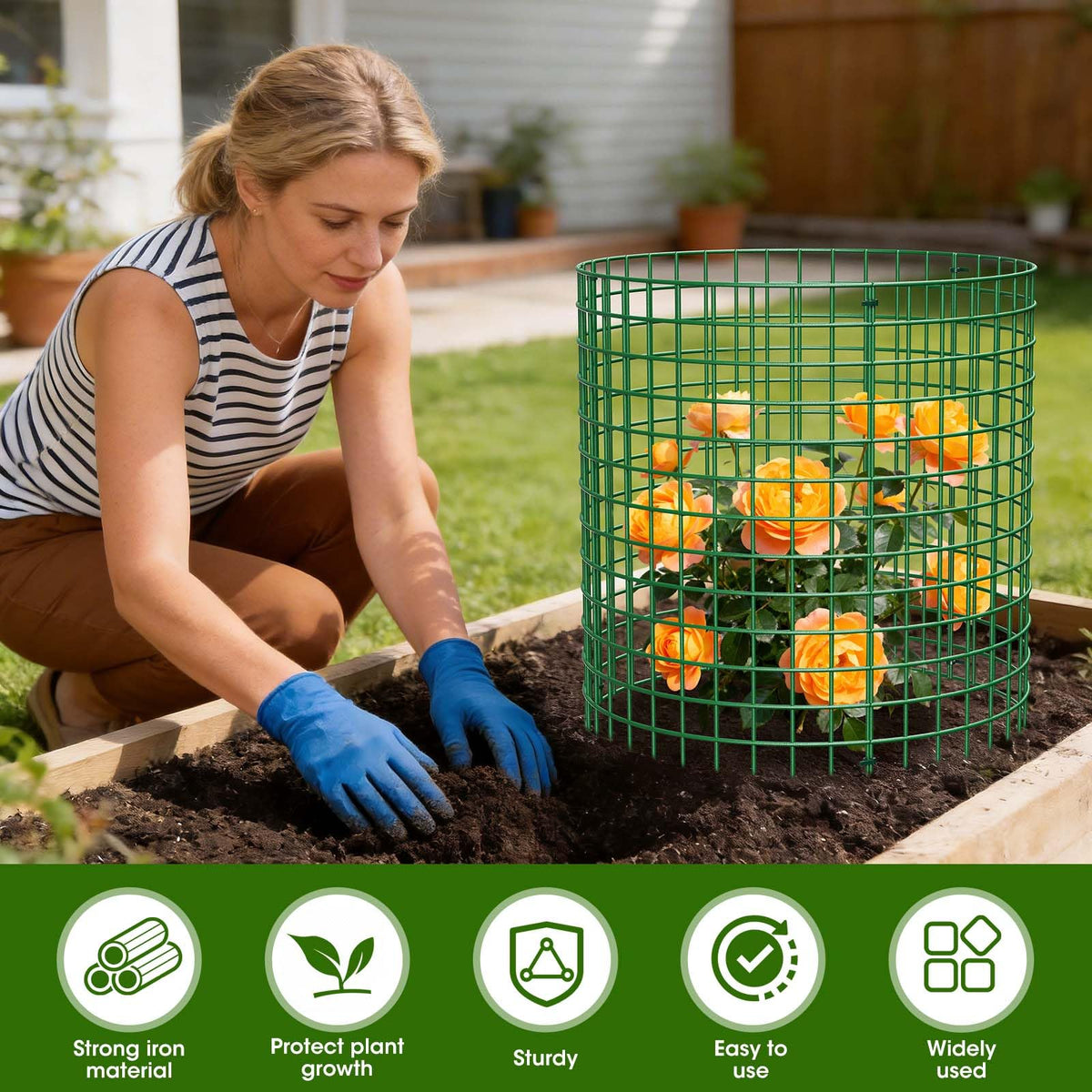 MQHUAYU wire mesh garden cage setup providing flexible coverage for young plants.