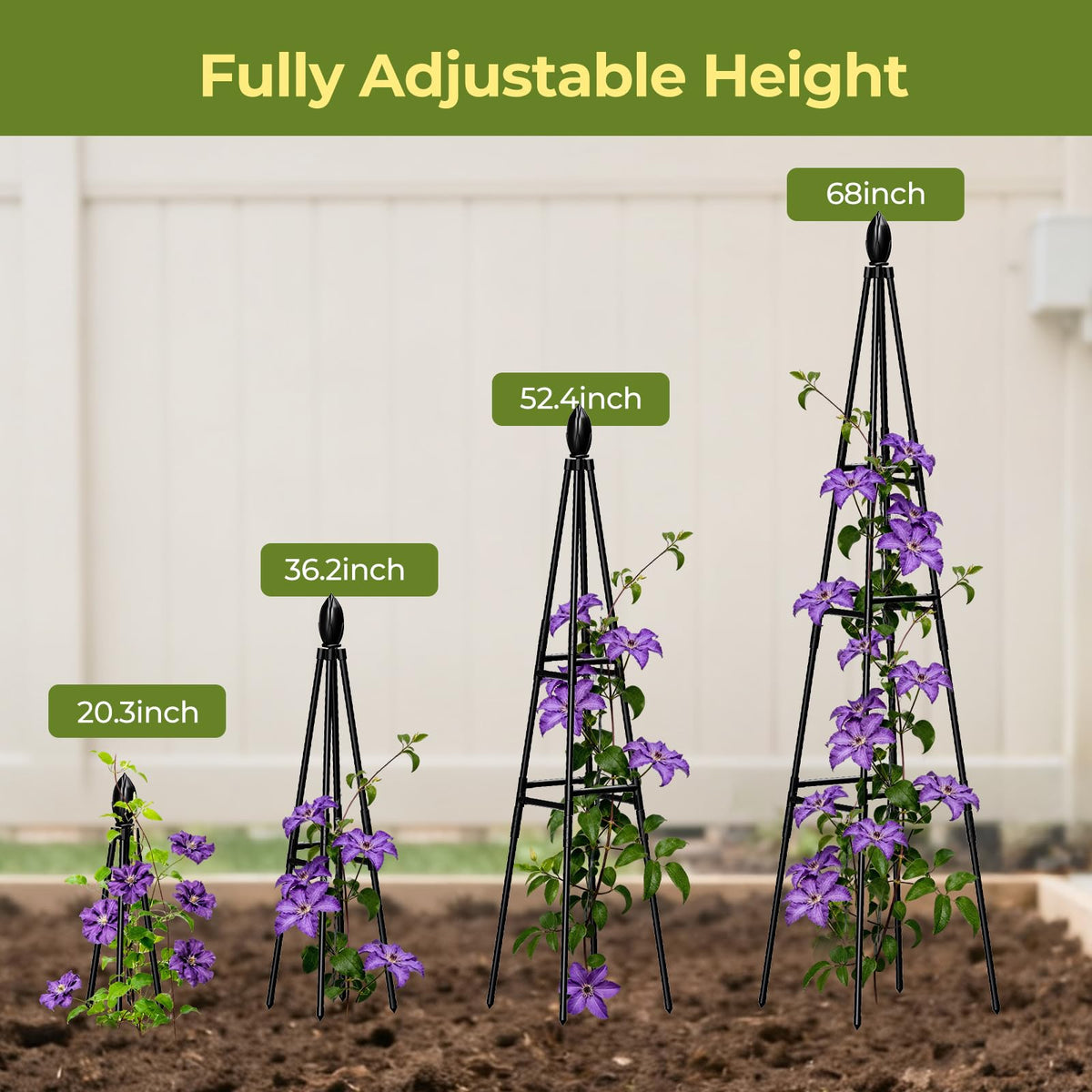 MQHUAYU adjustable-height trellis adapts to different plant growth stages.