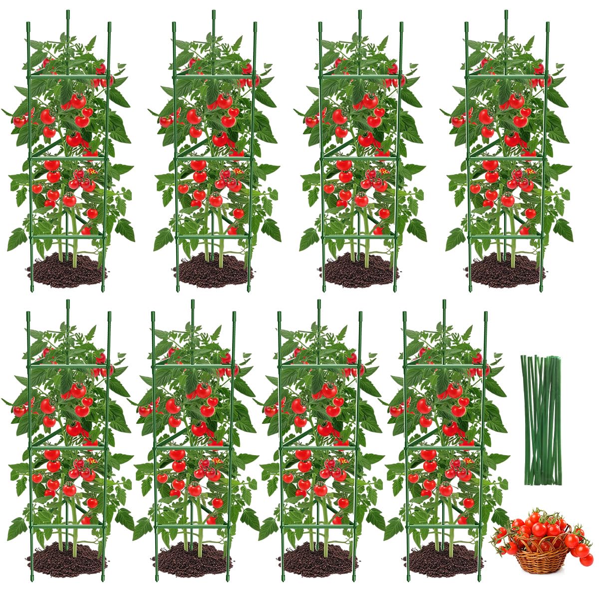 MQJIAZHI 8PCS tomato cages with adjustable height support thriving plants in pots
