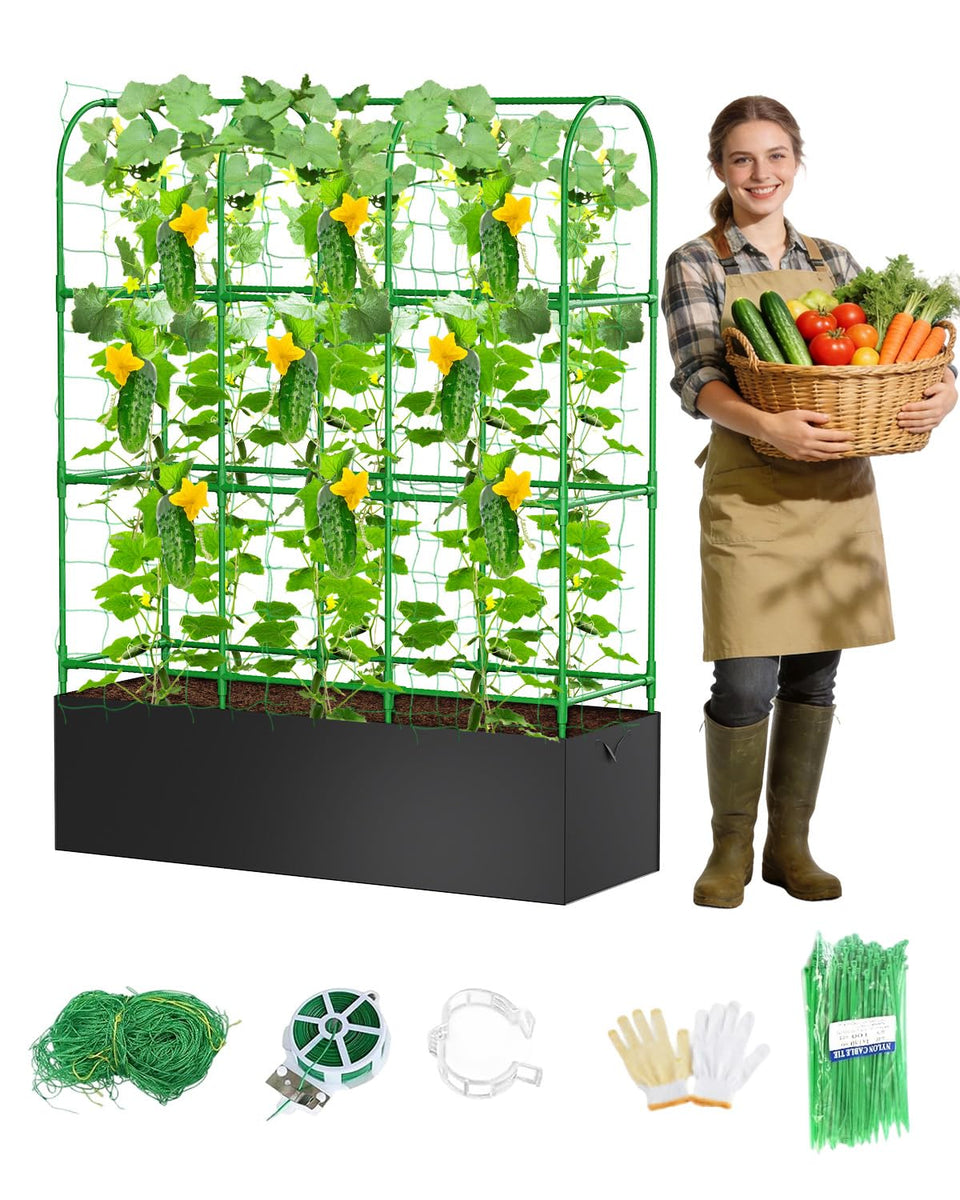 MQJIAZHI cucumber trellis with 4-arch structure offers durable support for climbing vegetables.
