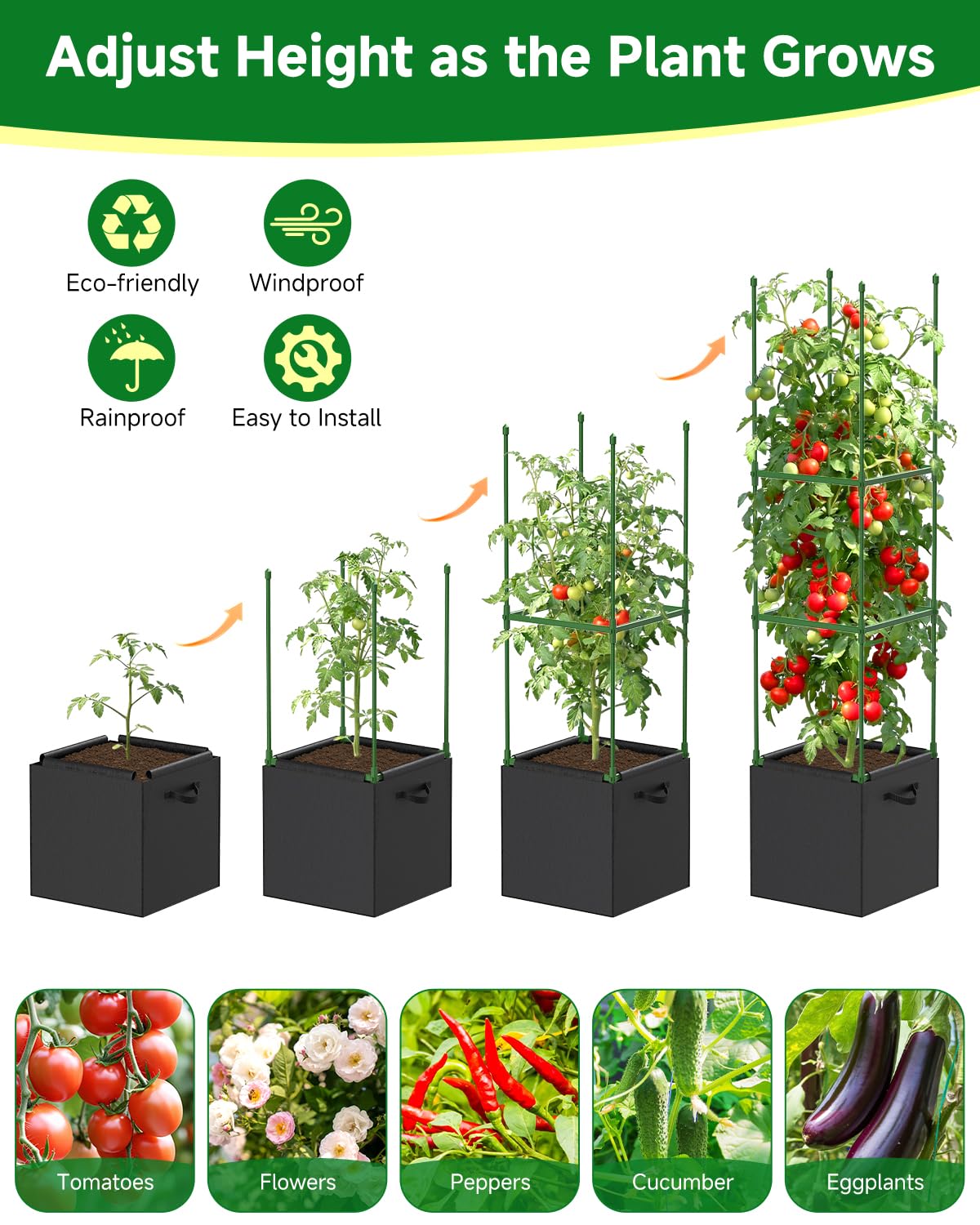 MQJIAZHI 17-gallon grow bag offering soil containment for stable plant growth.