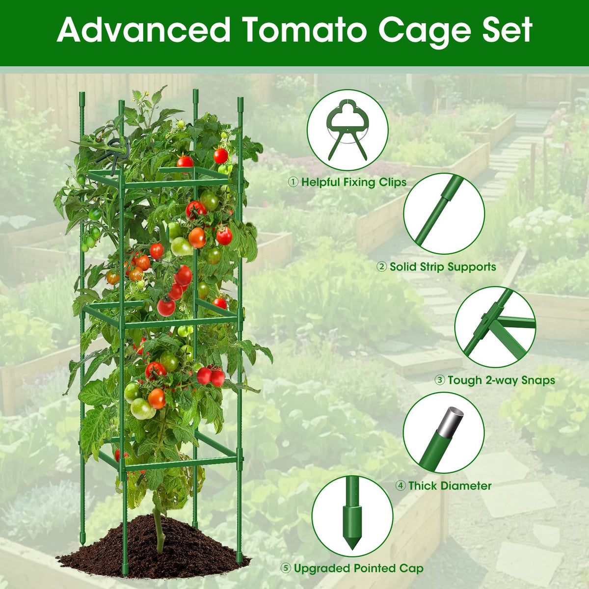 MQJIAZHI hex connector cage adds strength for heavy fruiting plants.