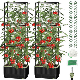 MQJIAZHI self-watering planter with trellis close-up highlights durable rectangular frame.