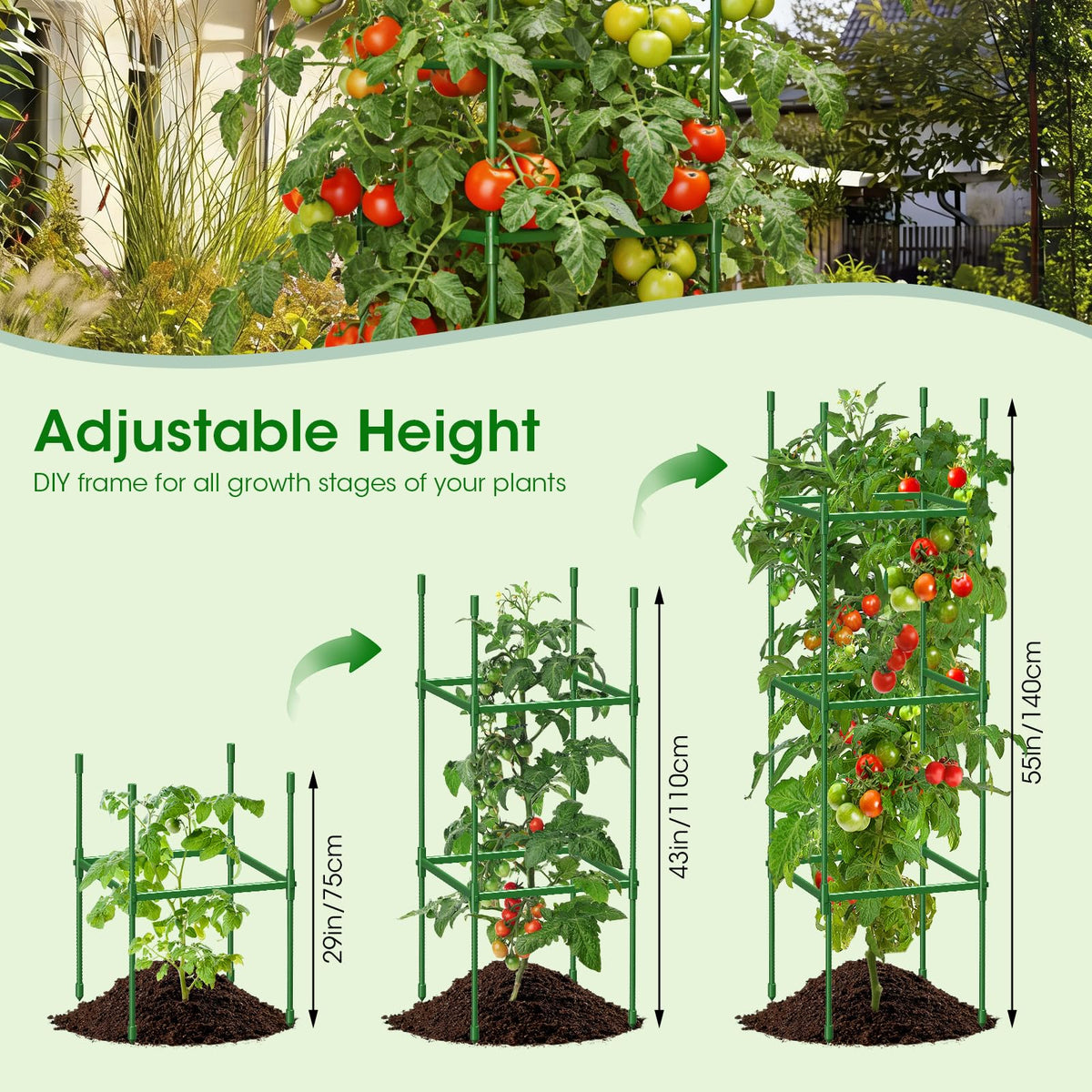 MQJIAZHI tomato cage vertical support keeps vines neat and off the ground.