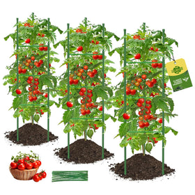 MQJIAZHI tomato cages cross-arm design offers sturdy support for heavy fruiting plants.