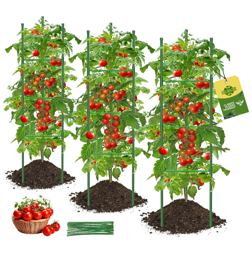 MQJIAZHI tomato cages cross-arm design offers sturdy support for heavy fruiting plants.