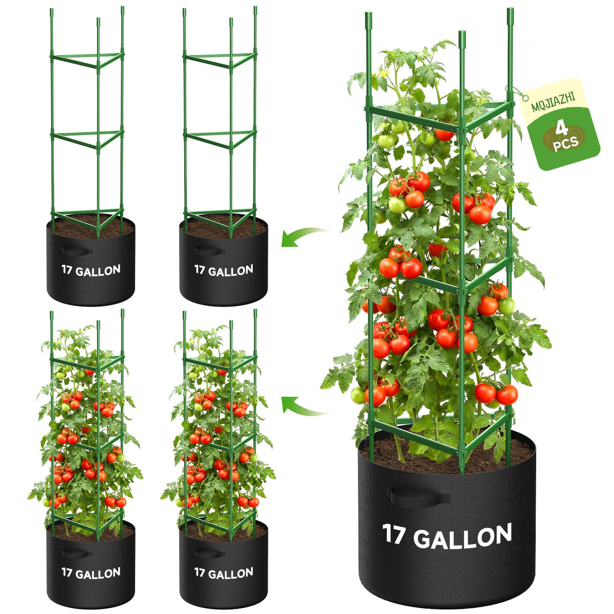 MQJIAZHI tomato cages triangle trellis 4-pack for sturdy vine support and clean fruit