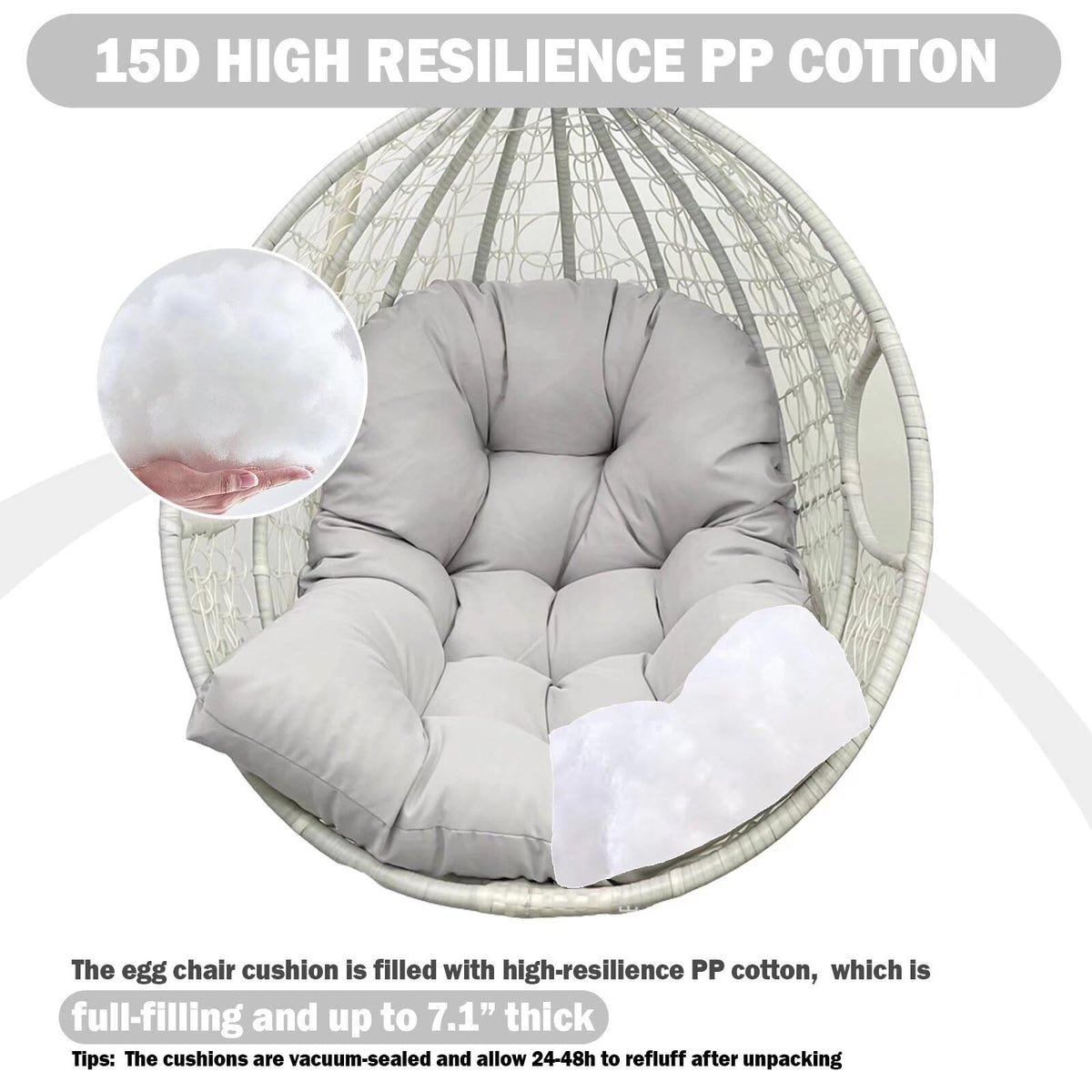 MQK Thick Egg Chair Cushion fabric texture conveys soft, skin-friendly cover.