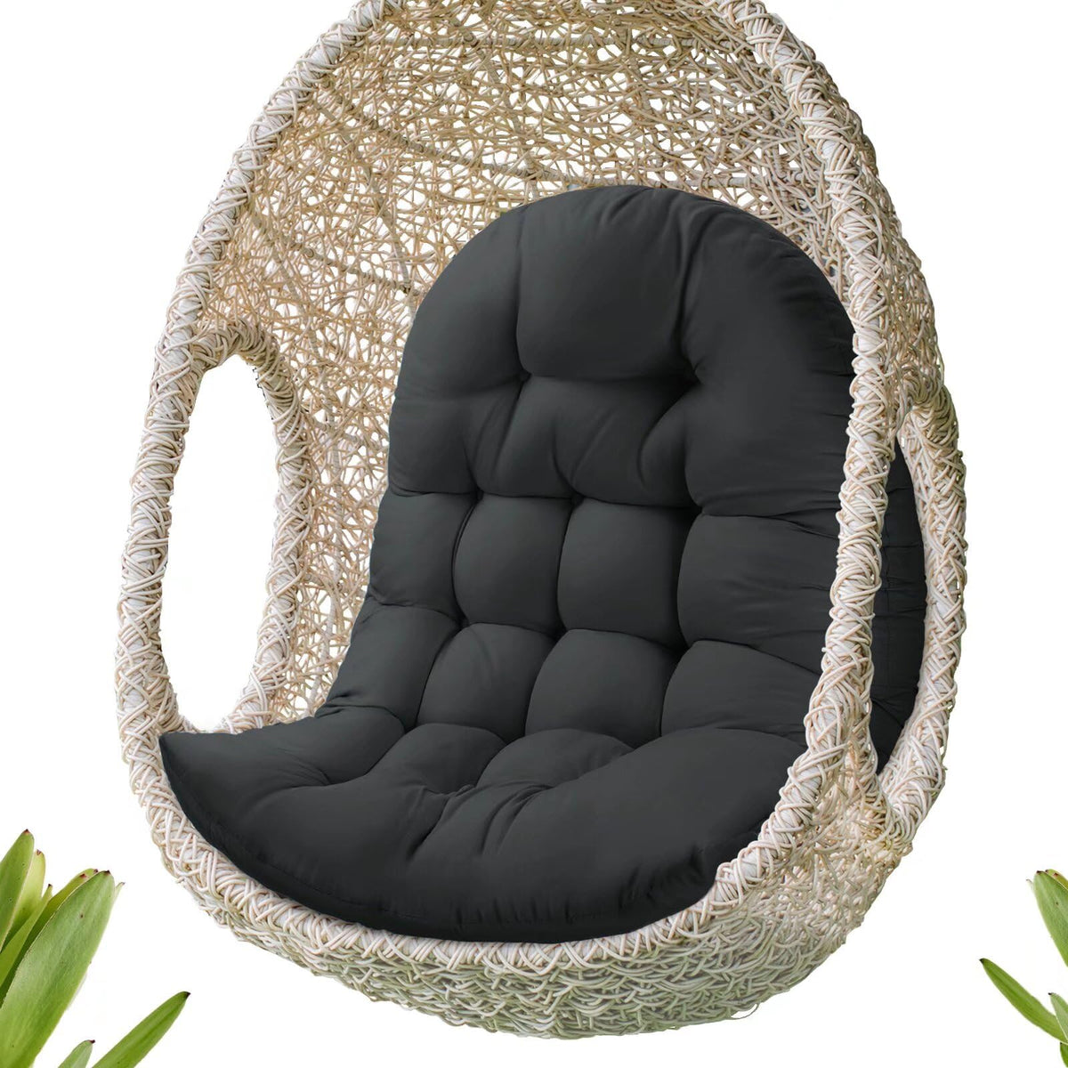 MQK Thick Egg Chair Cushion fabric close-up shows skin-friendly cotton cover for comfy outdoor use.