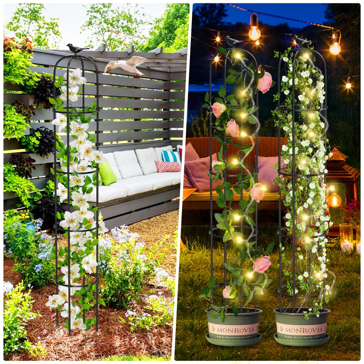 MQUPIN garden trellis with vines demonstrates vertical growth and visual appeal
