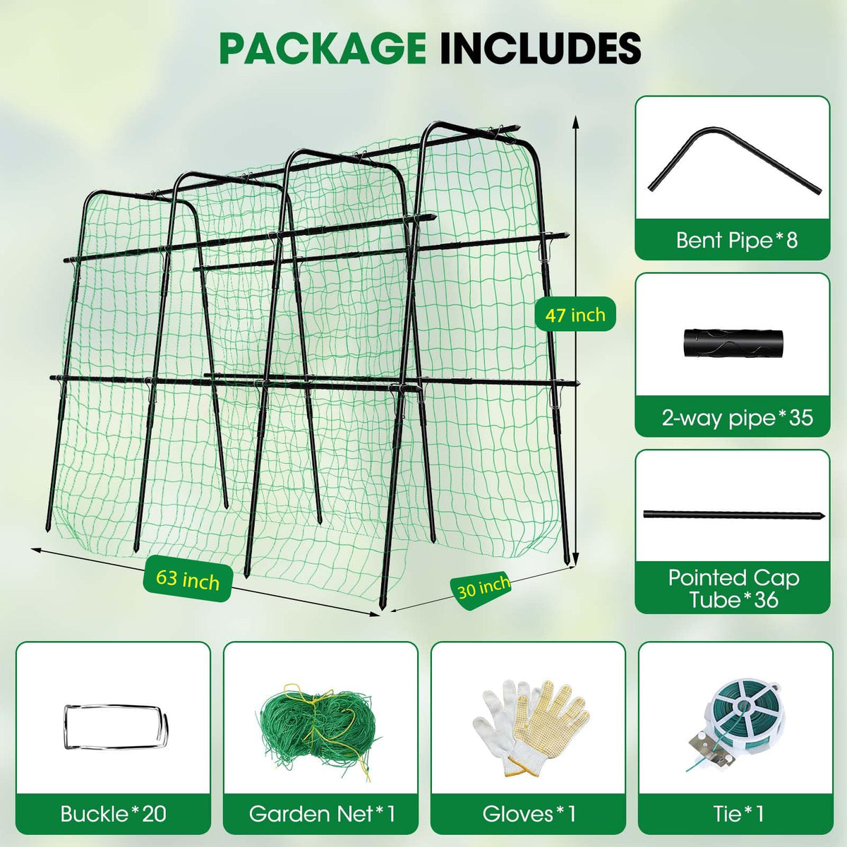 MQUPIN cucumber trellis nylon netting supports secure vine growth