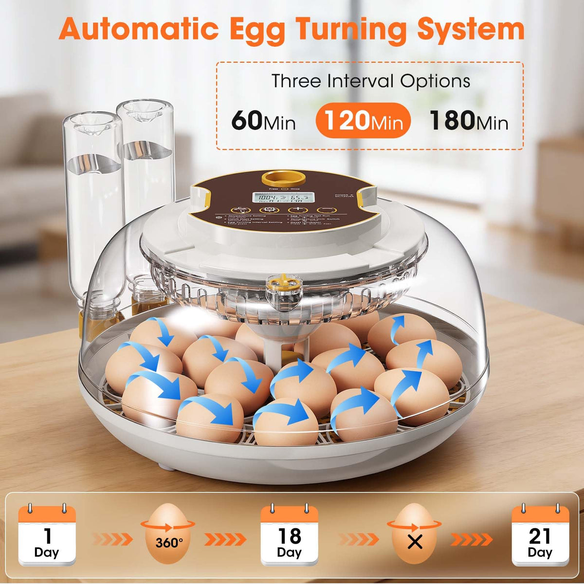 MQUPIN large tray accommodates goose or duck eggs for versatile hatchery.