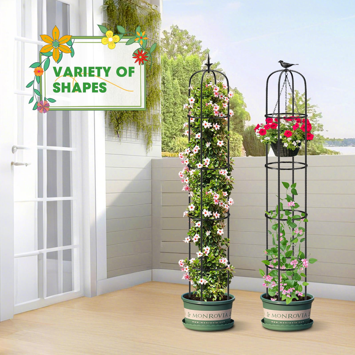 MQUPIN Indoor-outdoor plant support blends with yard or patio.