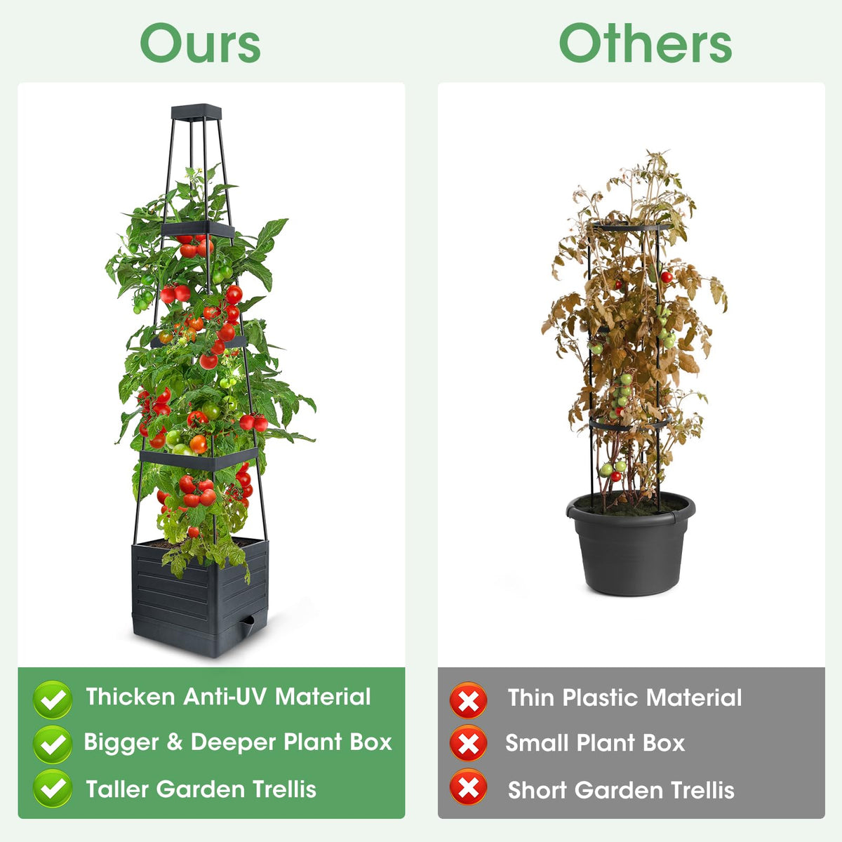 MQUPIN tomato planter suits indoor windowsills and outdoor patios for year-round growth.