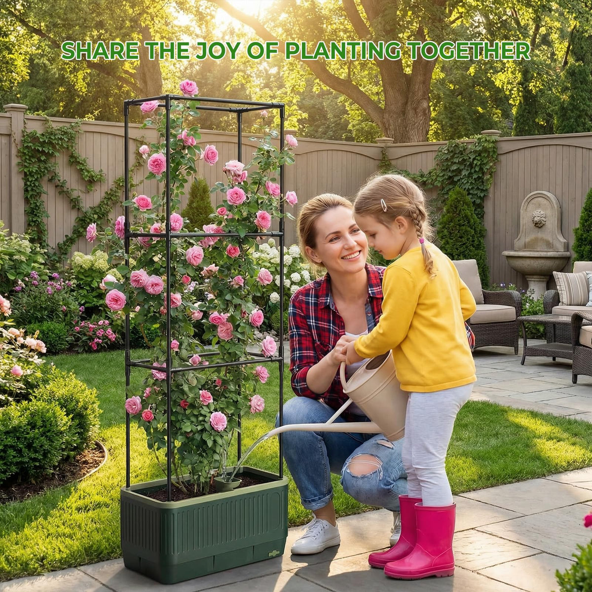 MQUPIN self-watering planter with reservoir maintains soil moisture