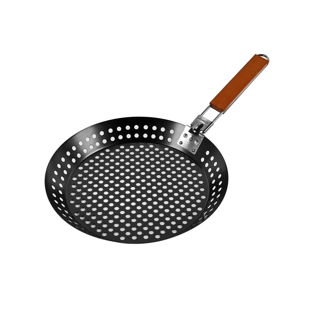 Mr. Bar-B-Q 12-inch grill skillet showing the generous cooking surface for vegetables and seafood.
