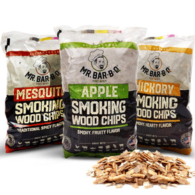 Mr. Bar-B-Q Apple wood chips bag for subtly sweet smoke on pork and poultry.