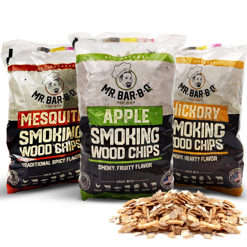 Mr. Bar-B-Q Apple wood chips bag for subtly sweet smoke on pork and poultry.