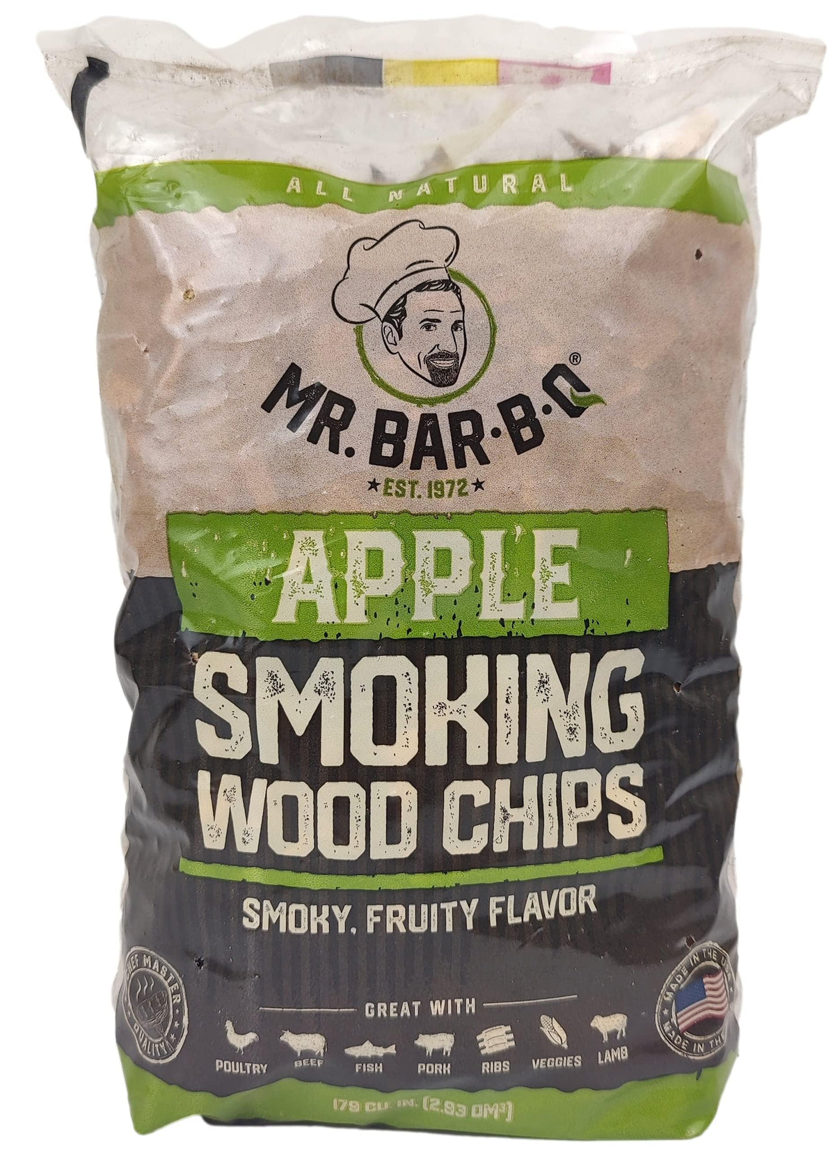 Mr. Bar-B-Q Apple Wood Smoker Chips bag – 1.8 lb for mild, fruity smoke.