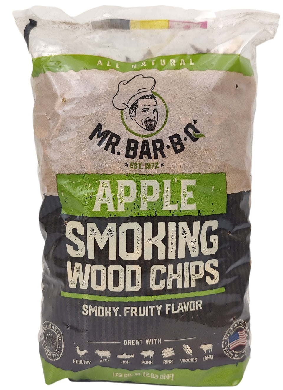 Mr. Bar-B-Q Apple Wood Smoker Chips bag – 1.8 lb for mild, fruity smoke.