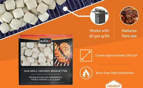 Mr. Bar-B-Q briquettes spread heat evenly across the cooking surface.