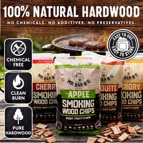 Mr Bar-B-Q cherry wood chips in smoker delivering fruity smokiness