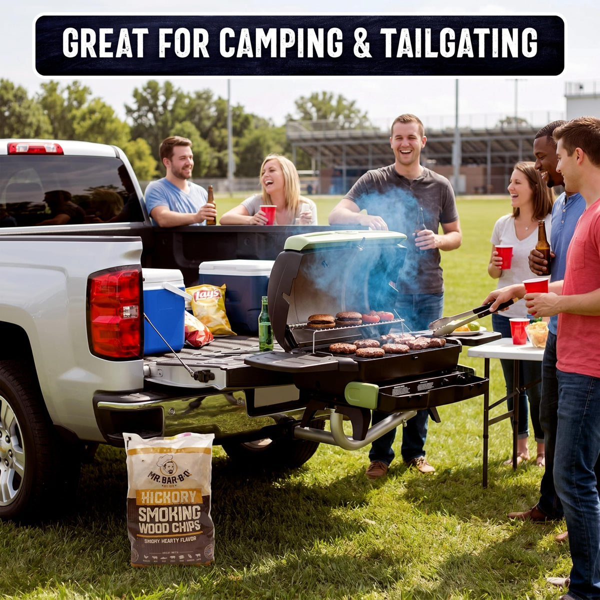 Picnic grilling with hickory smoke for family style barbecue
