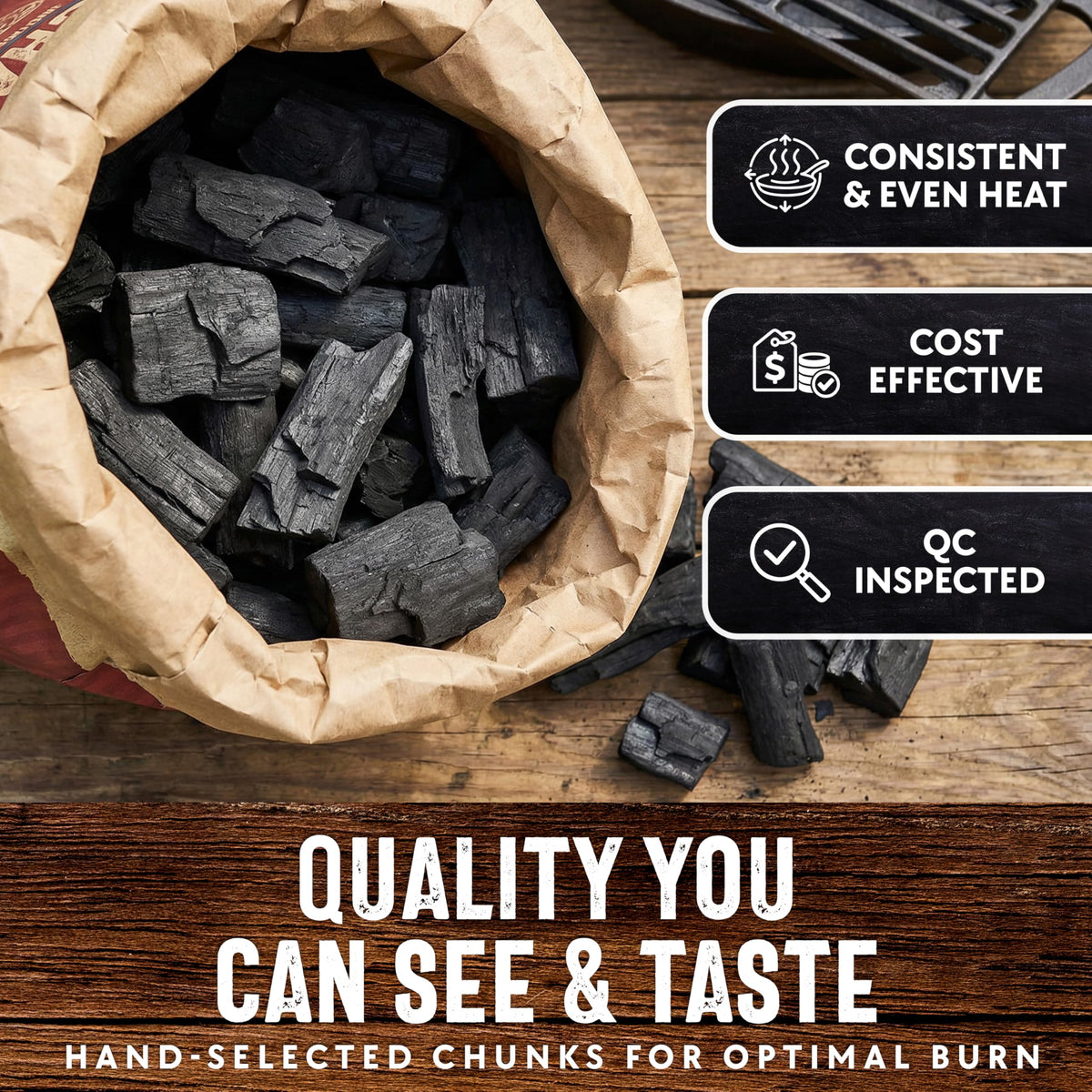 Mr. Bar-B-Q lump charcoal used in a kamado grill for even cooking