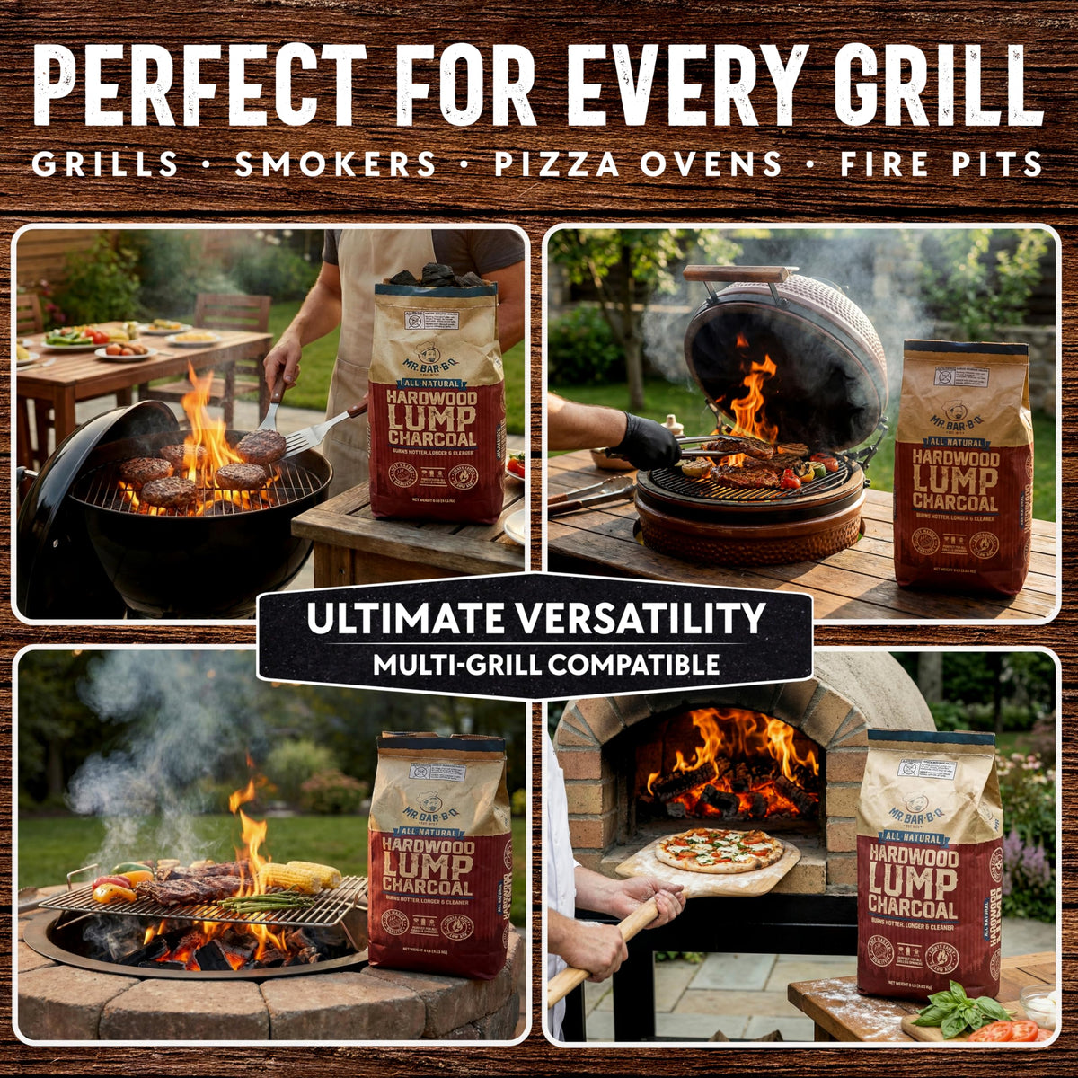 Mr. Bar-B-Q lump charcoal delivers low ash for easier cleanup