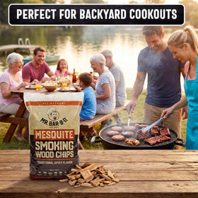 Open bag of Mr. Bar-B-Q Mesquite Smoking Chips ready to scoop