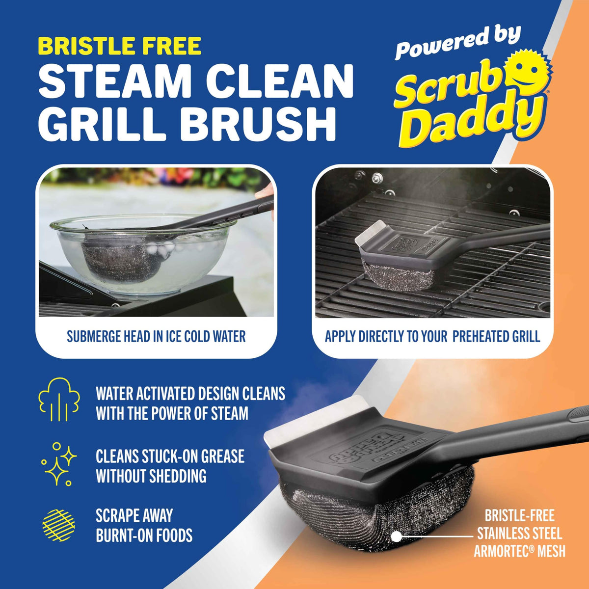Mr. Bar-B-Q Scrub Daddy head cleans between grates effectively.