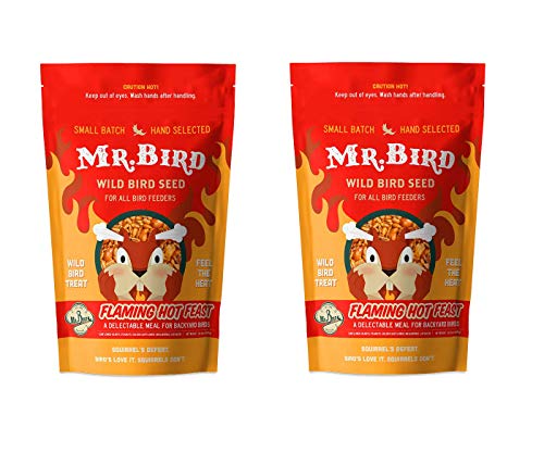 Mr. Bird Flaming Hot Feast seed bag – close-up of spicy mix attracting wary backyard birds