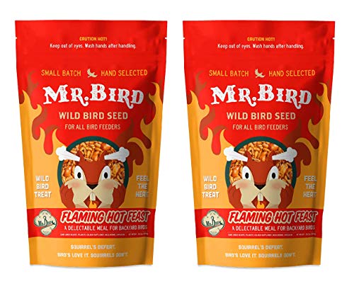 Mr. Bird Flaming Hot Feast seed bag front, resealable for freshness.
