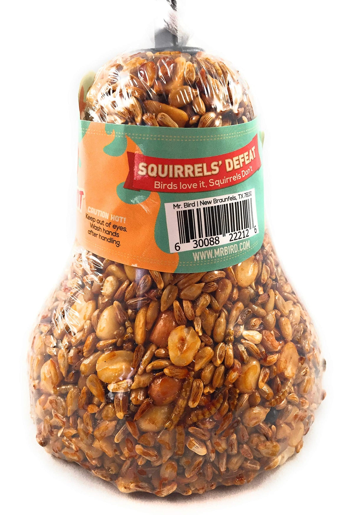 Squirrels may be deterred by Flaming Hot Feast seed bell in yard.