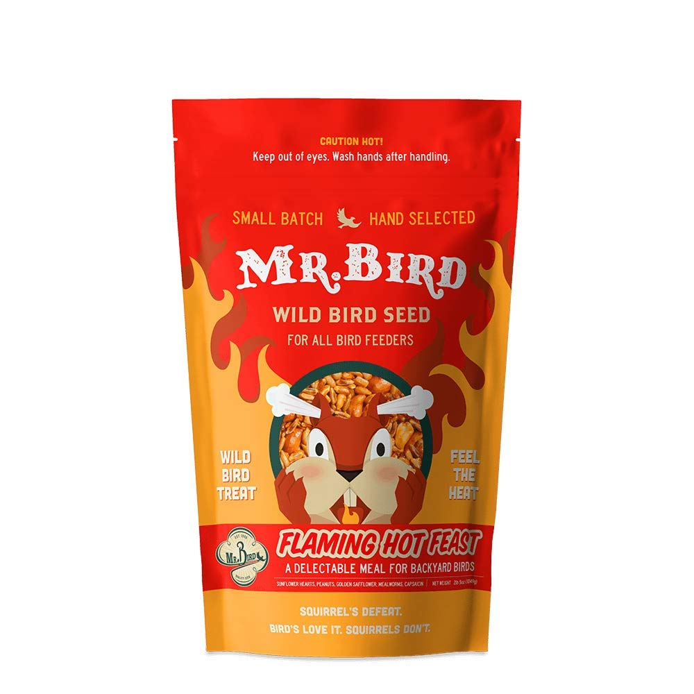 Mr. Bird Flaming Hot Feast seed blend close-up with sunflower hearts and mealworms for attracting visitors