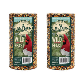 Mr. Bird Wild Bird Feast 28oz cylinder placed in EZ Feeder for steady backyard feeding.