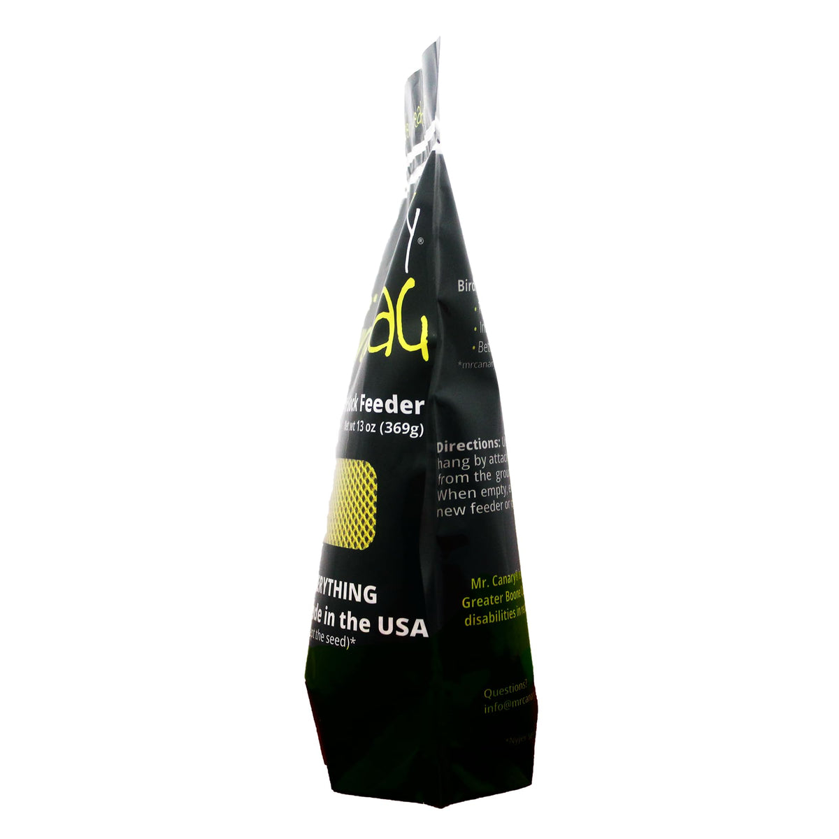 Sterilized Nyjer seed inside Mr. Canary Birdie Bag prevents sprouting