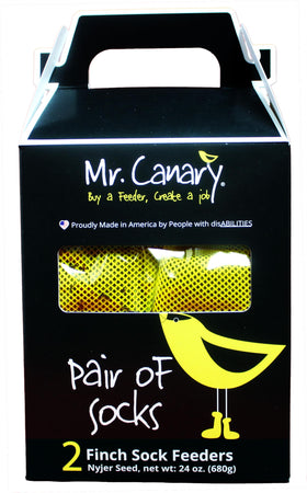 Mr. Canary yellow pair of socks feeders 2pk with colorful design for easy birdwatching