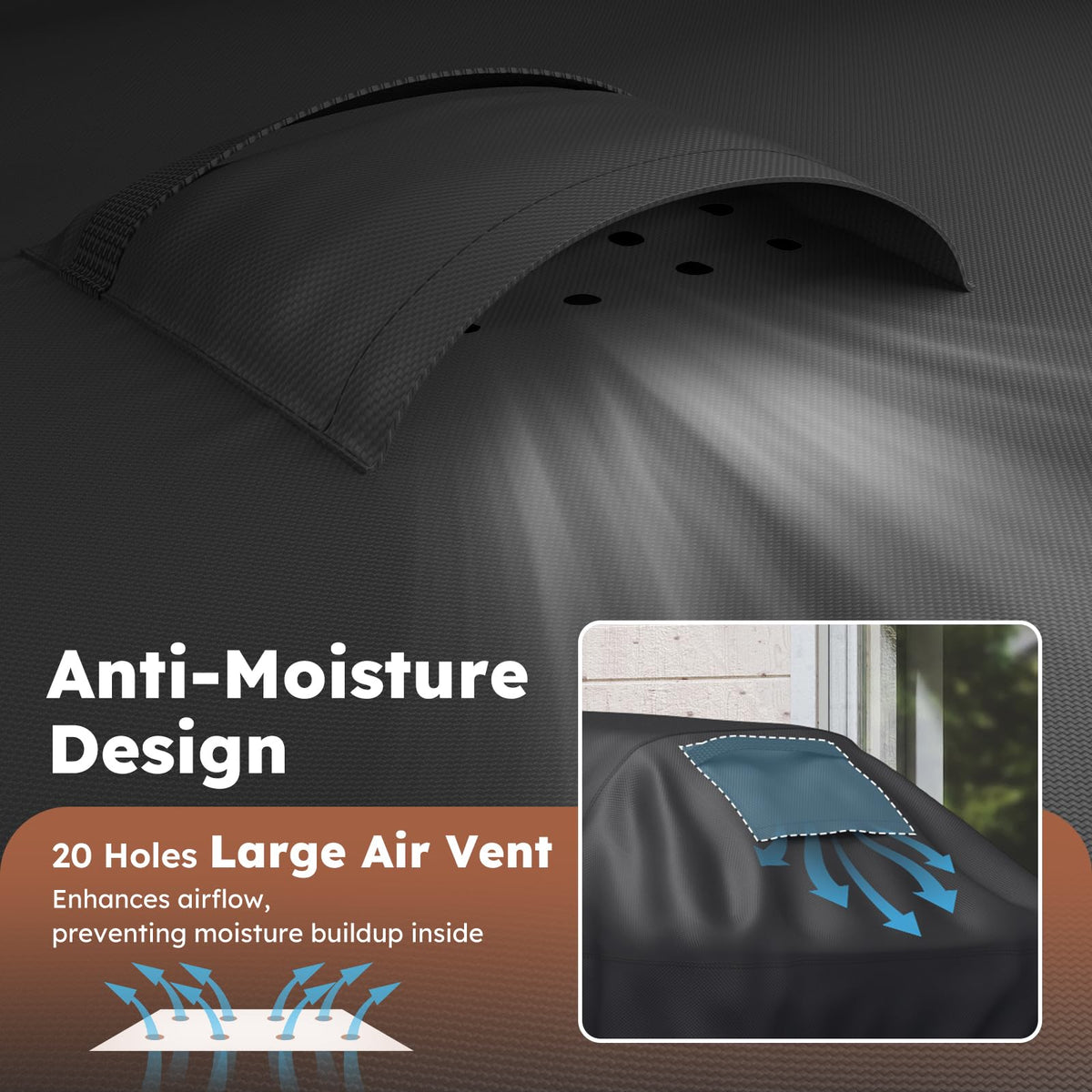 MR. COVER dual air vents promote airflow to prevent condensation buildup.