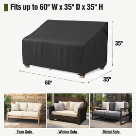 MR. COVER outdoor sofa cover with heavy-duty stitching resists tearing.