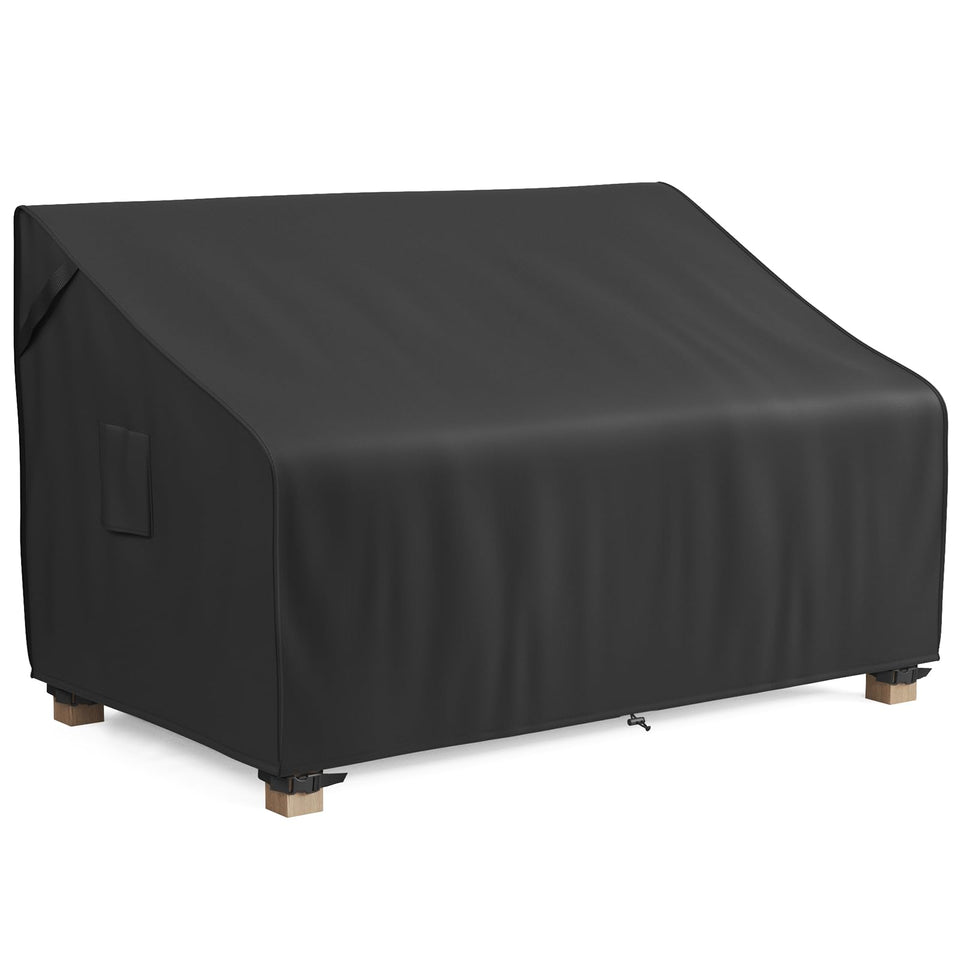 MR. COVER loveseat cover protecting a 2-seater sofa from rain and dirt.