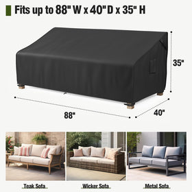 MR. COVER outdoor sofa cover fits up to 88W x 40D x 35H for a secure look