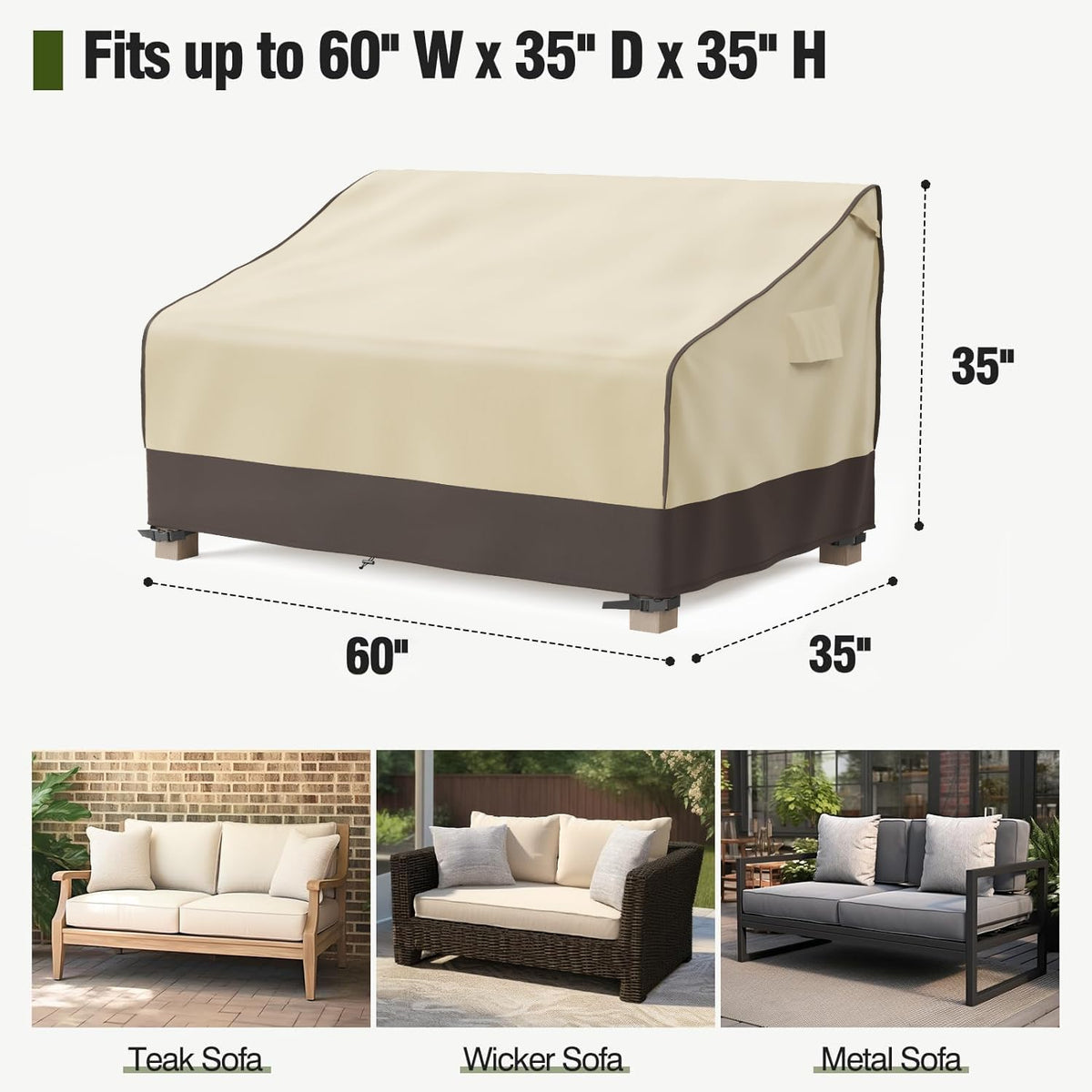 MR. COVER patio cover windproof buckles secure seat against gusts and rain.