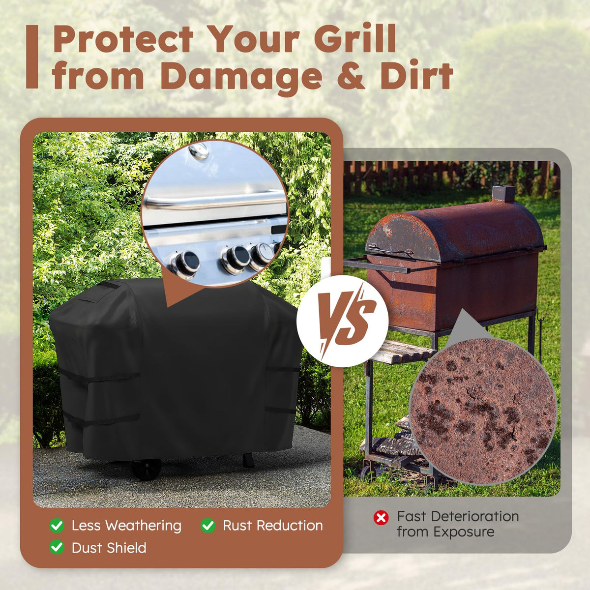 Smooth, rubber-coated MR. COVER surface cleans easily after grilling outdoors