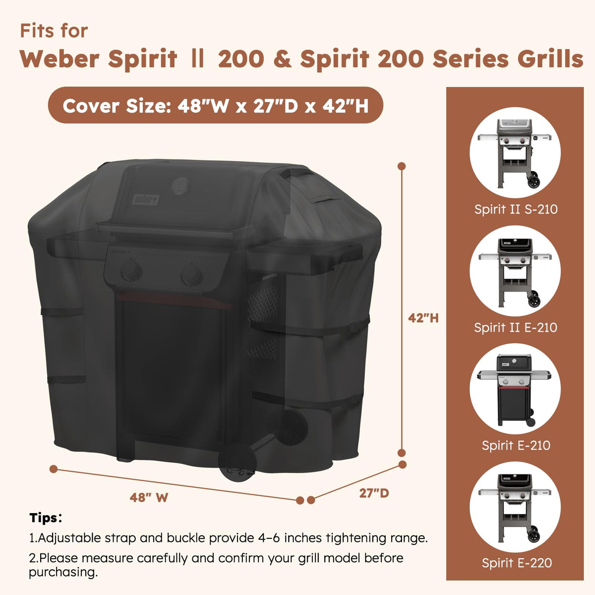 Waterproof MR. COVER outdoors over Weber Spirit II, guards against rain and snow